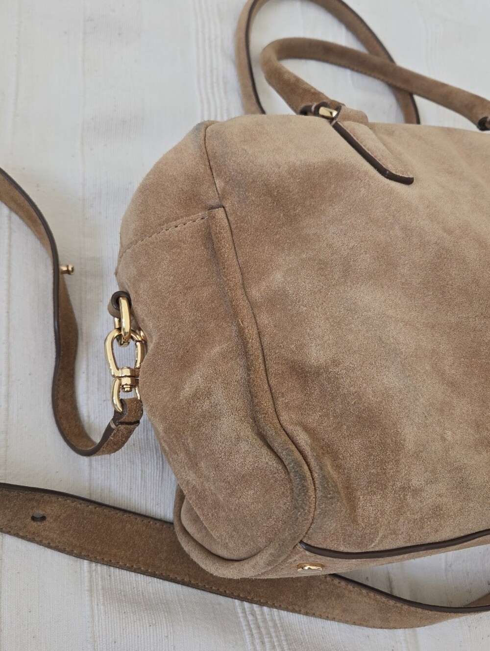 Banana Republic Camel Suede Satchel Large Duffel Purse Shoulder Bag Fall 2016 - Picture 7 of 16